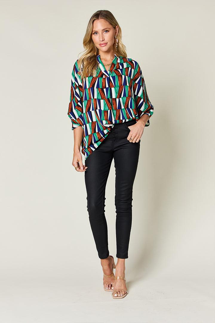 Geometric Notched Dolman Sleeve Top