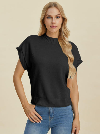 Mock Neck Short Sleeve Sweater