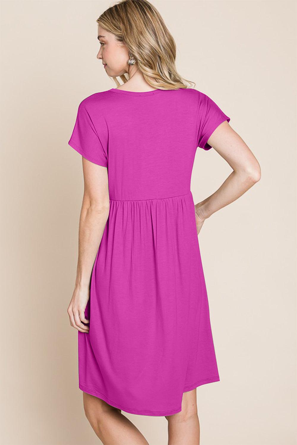 V-neck Button Detail Dress