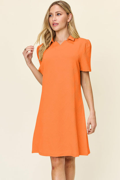 Casual Collared V Neck Short Sleeve Dress