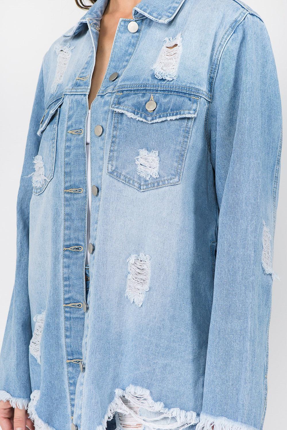 Distressed Frayed Hem Denim Jackets