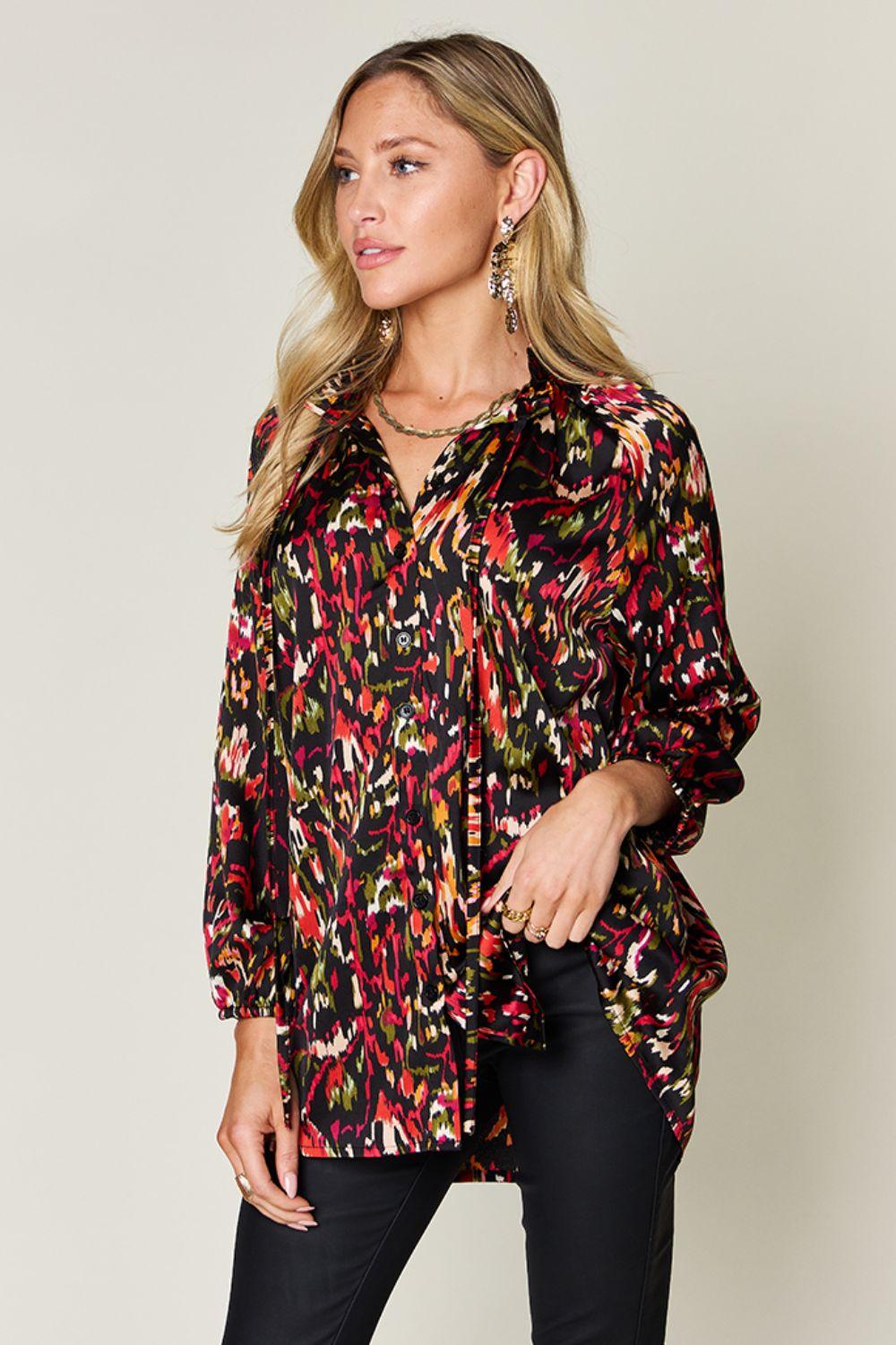 Printed Button Up Long Sleeve Shirt