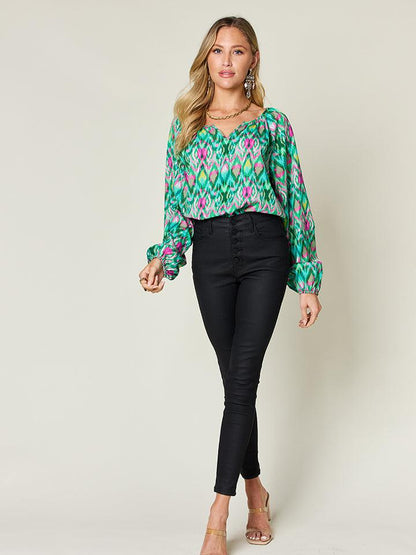 Printed Balloon Sleeve Blouse