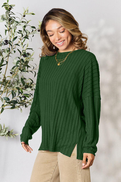 Cozy ribbed round neck knit top