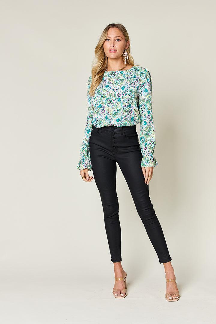 Printed Flounce Sleeve Blouse