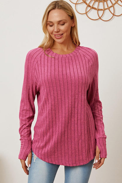 Ribbed Thumbhole Sleeve T-Shirt