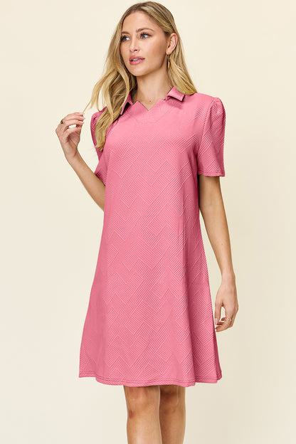 Casual Collared V Neck Short Sleeve Dress