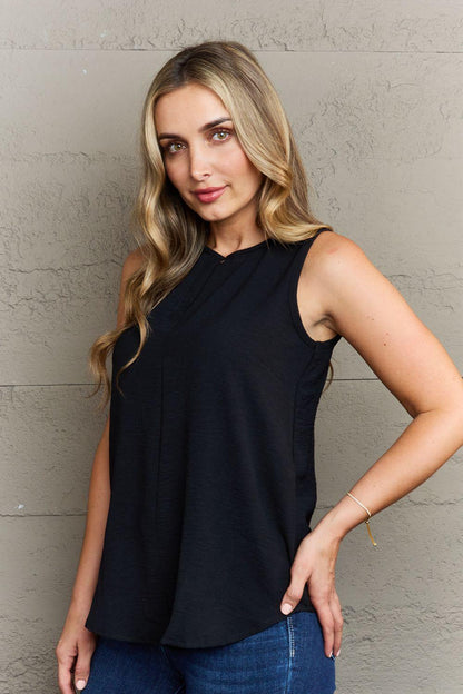 Round Neck Sleeveless Neckline Slit Top