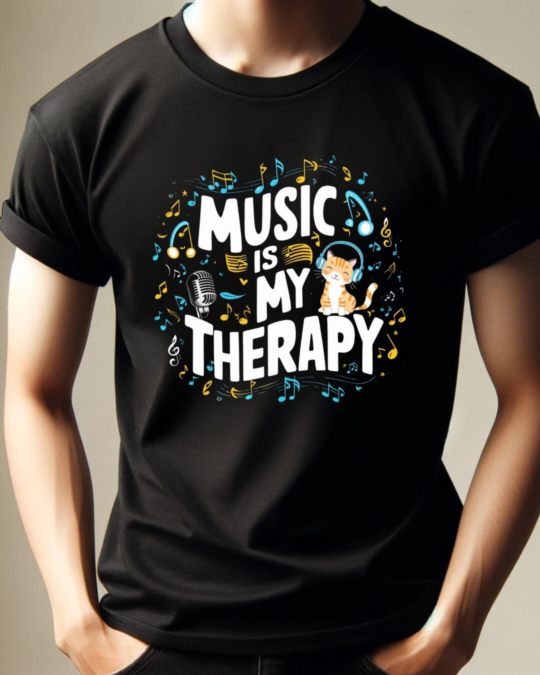 Music Is My Therapy Cotton Cat T-Shirt