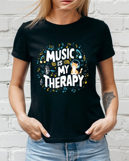 Music Is My Therapy Cotton Cat T-Shirt