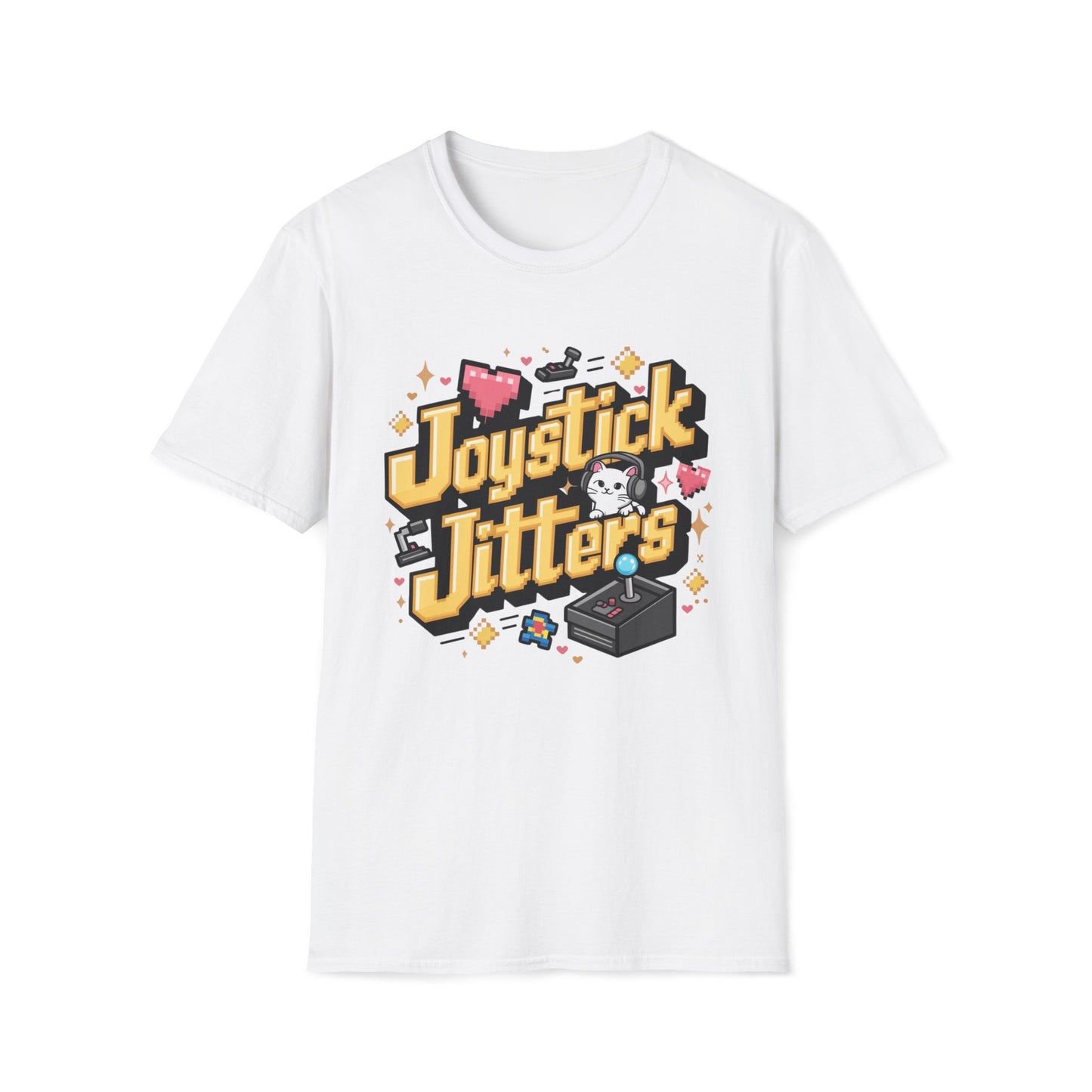 Men T-Shirt Joysticks Jitters Await Vintage Retro Mid-Century Modern Look Video Game 50s 60s Style Cotton Funny Cat Tee