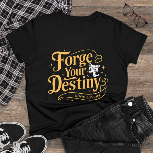 Women Tees Force Your Destiny Book Lovers Shirts Tops Short Sleeve Regular Fit Cottagecore Funny Cat T-Shirt