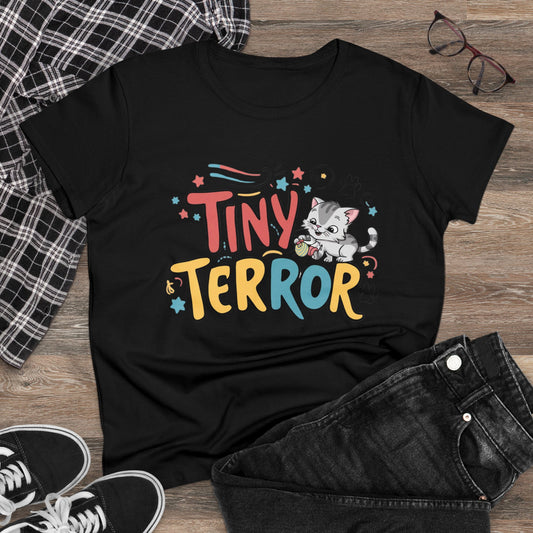 Womens Girls Tinny Terror Tshirts Gift Shirt Tops Short Sleeve Regular Fit Cottagecore Funny Cat Graphic Tees