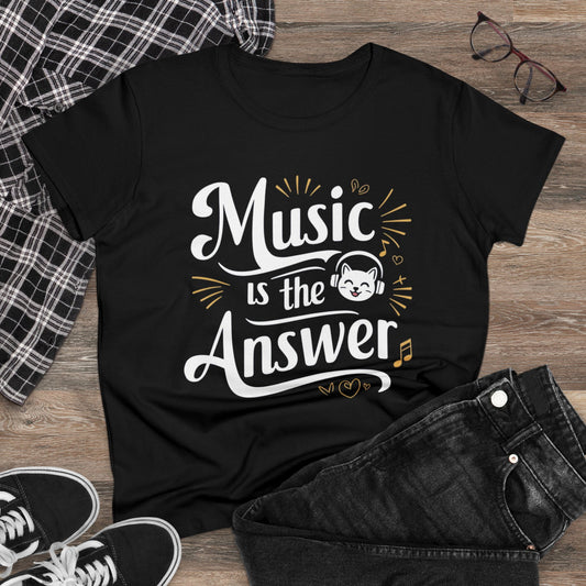 Women Tees Music Is The Answer Cat Rock Music Food Shirt Tops Short Sleeve Regular Fit Cottagecore Funny Cat Tshirts