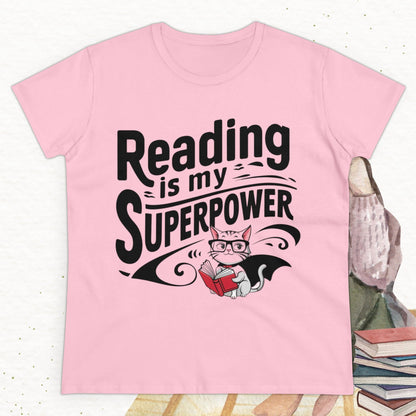 Reading Is My Superpower Women Crew Neck Cotton Tshirt