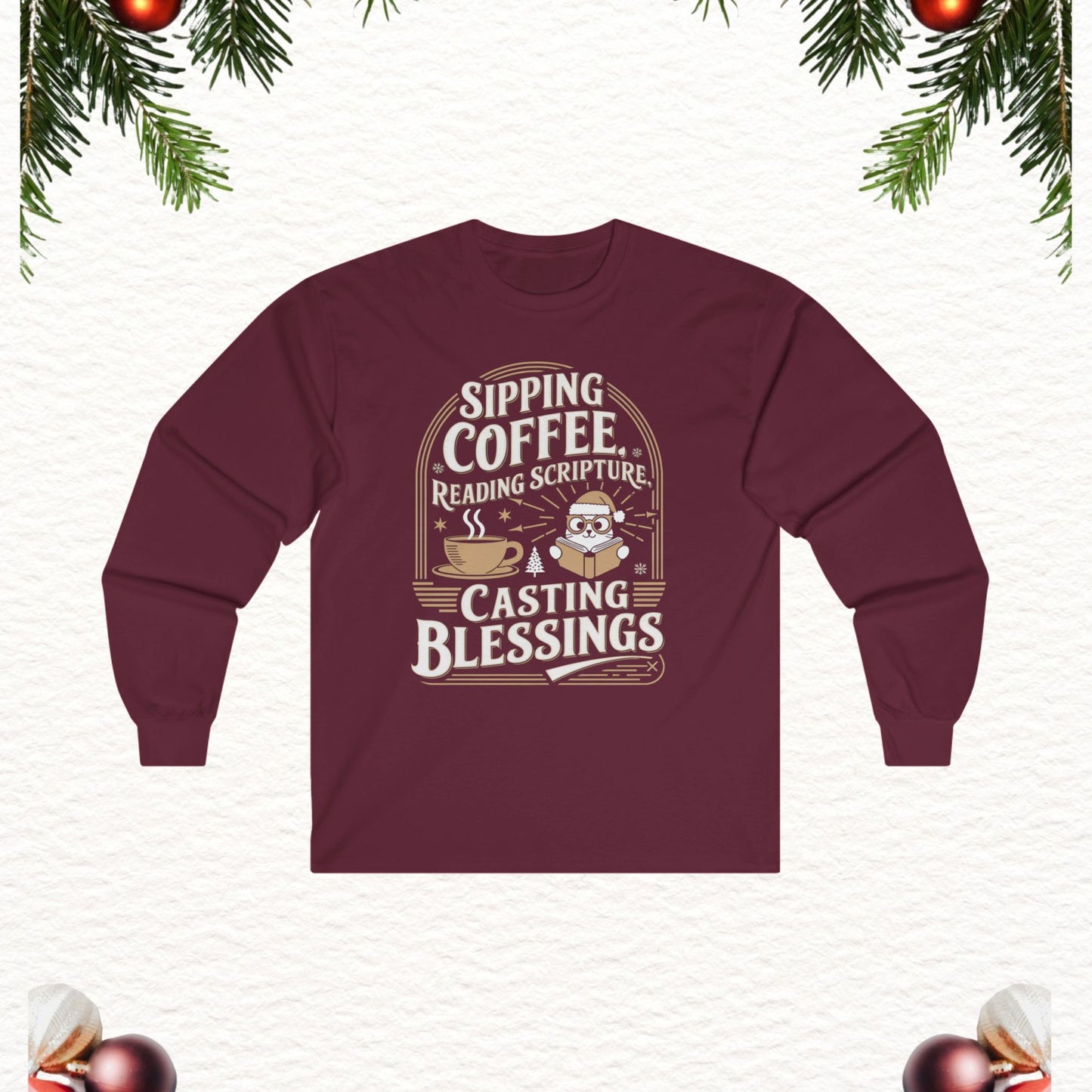 Sipping Scriptures Cotton Long Sleeve Tshirt