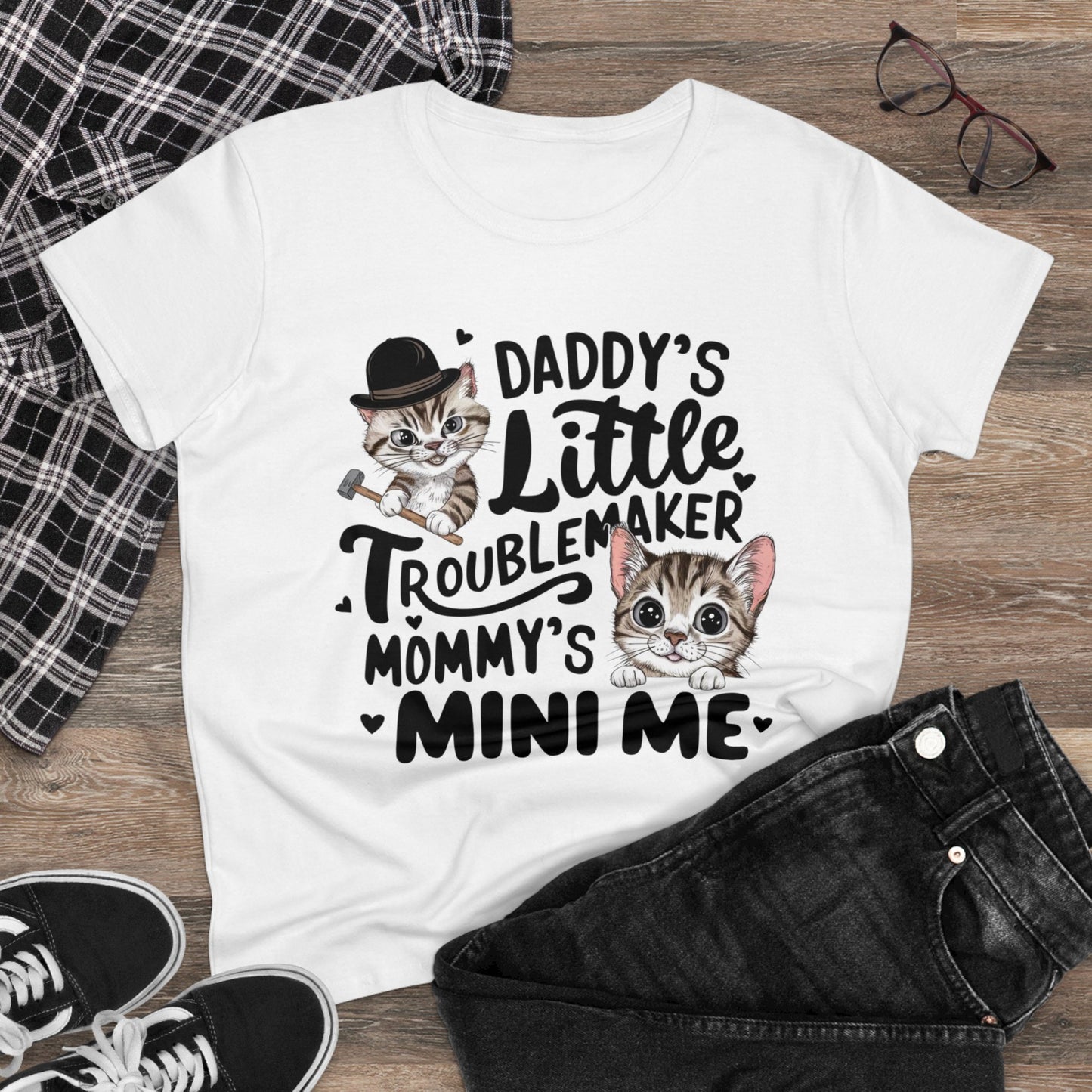 Daddy Little Troublemaker Mommy's Mini Me  Women Cotton Tshirt