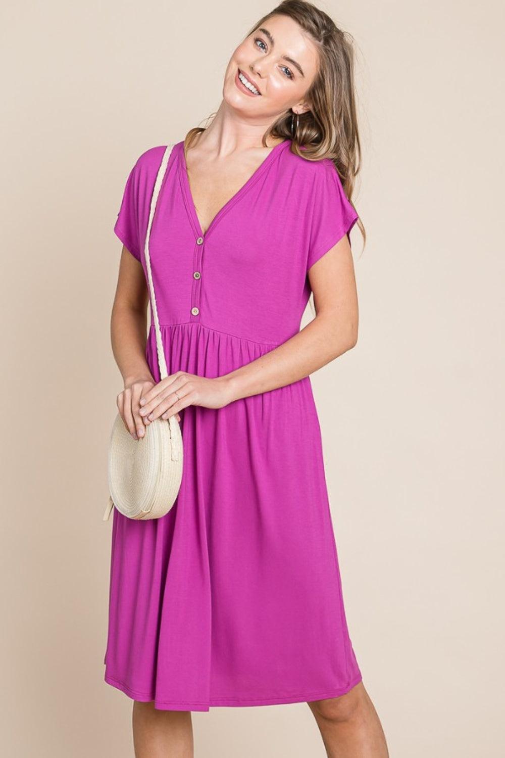 V-neck Button Detail Dress