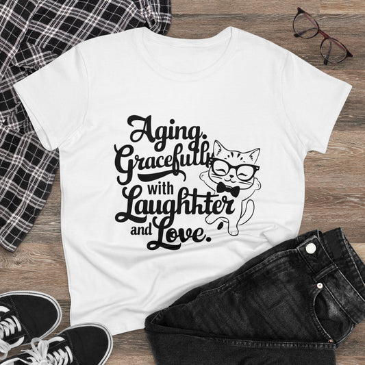 Women Tees Aging Gracefully Shirts Tops Short Sleeve Regular Fit Cottagecore Funny Cat Graphic Tshirts