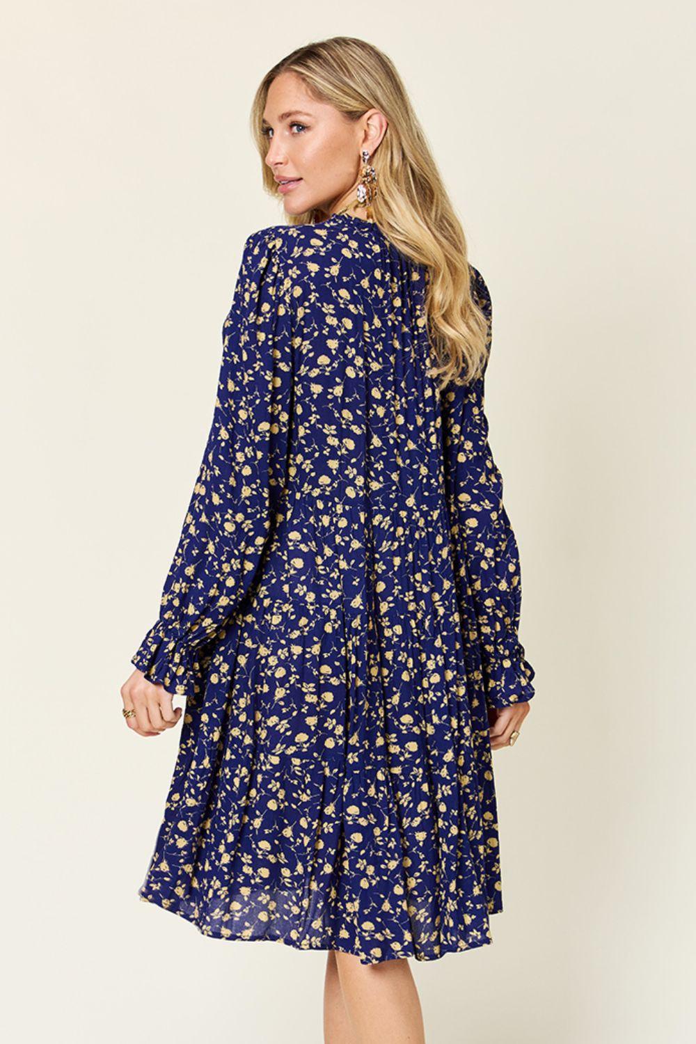 Printed Ruffle Hem Long Sleeve Tiered Dress