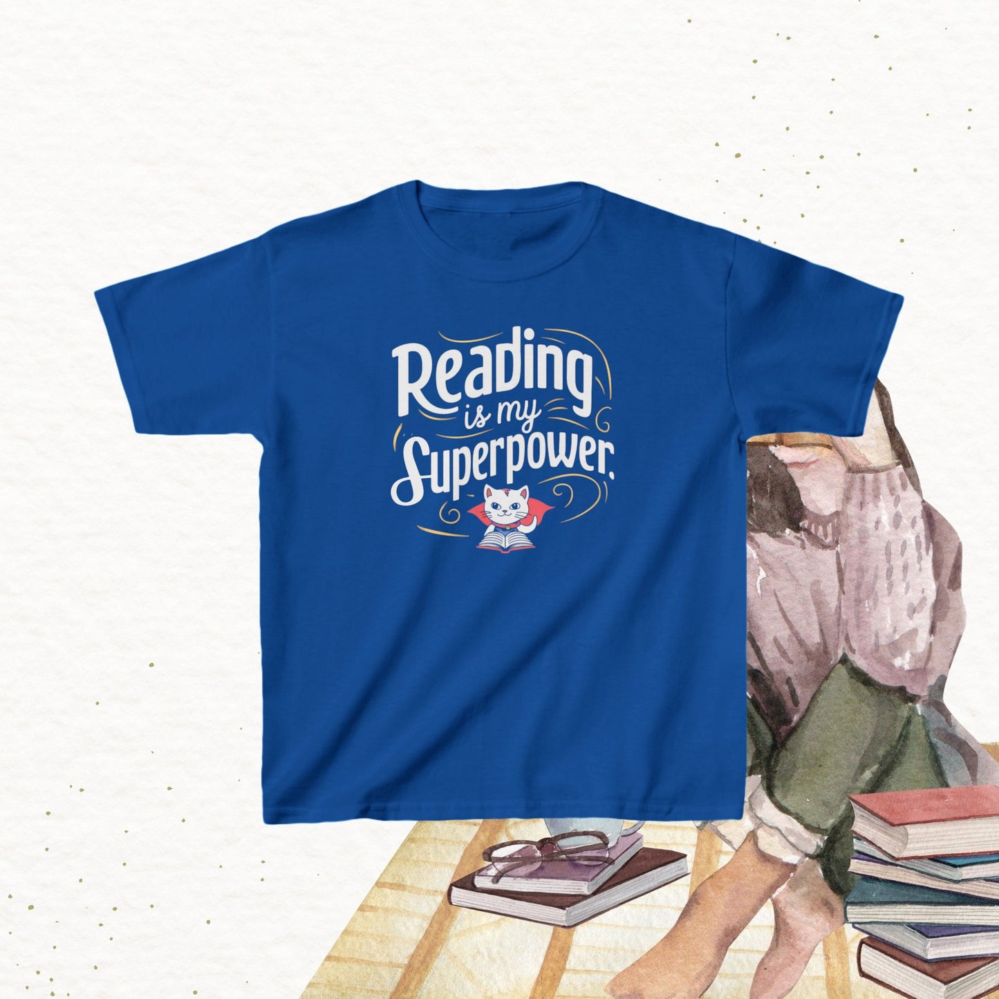 Reading Is My Superpower Kid Heavy Cotton Tshirt