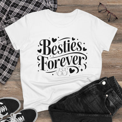 Womens Tees Besties Forever Cat Best Friend Shirt Tops Short Sleeve Regular Fit Cotton Funny Cat Graphic Tshirts