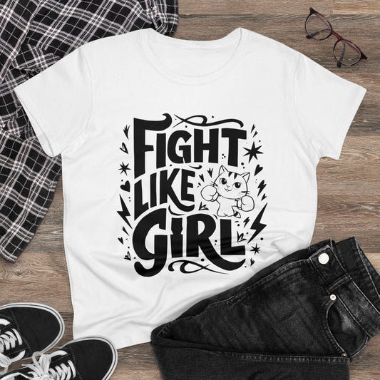 Womens Girls Fight Like Girl Tshirts Gifts Shirts Tops Short Sleeve Regular Fit Cottagecore Funny Cat Graphic Tees