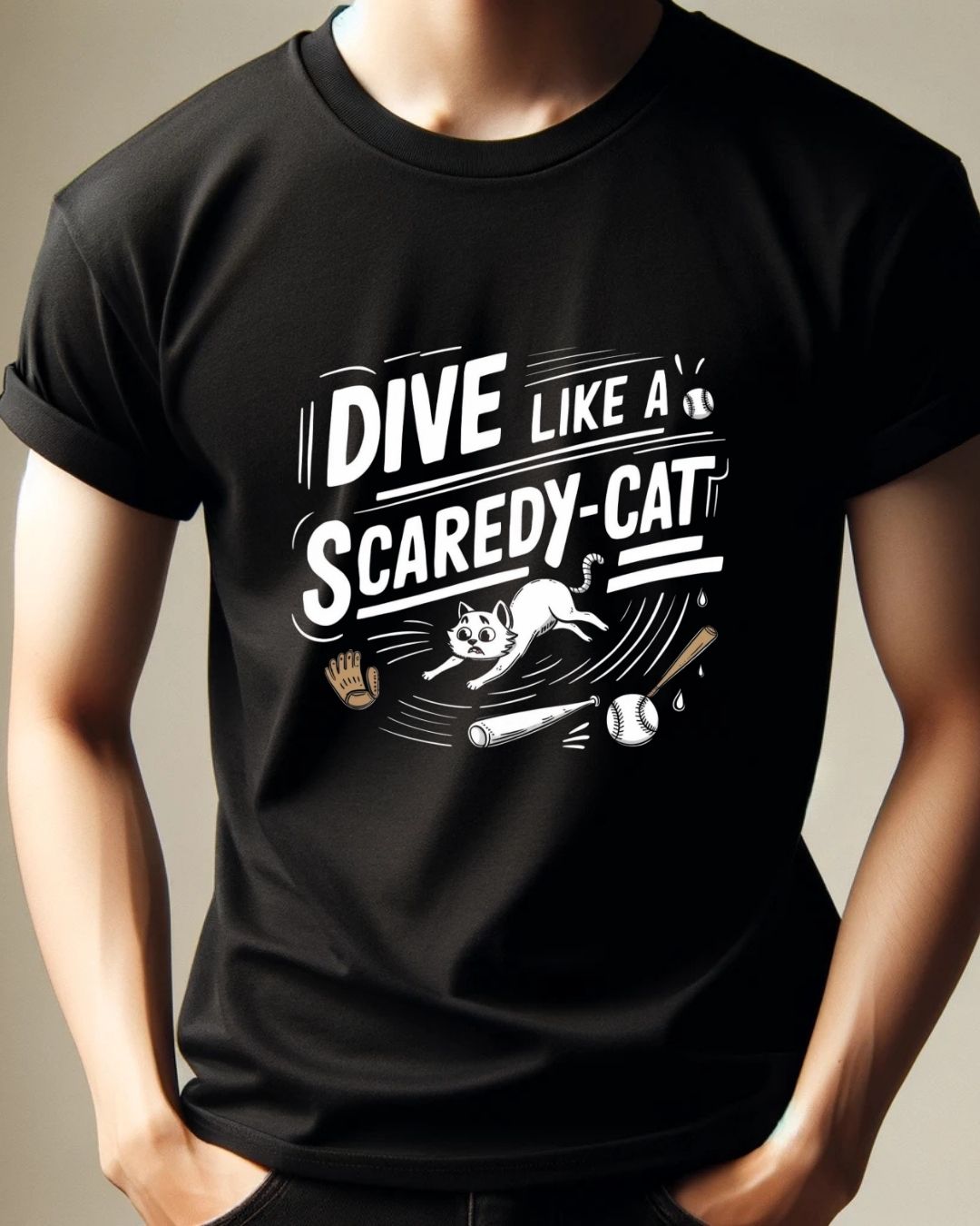 Dive Like Scaredy Cat Cotton Crew Neck Men Tshirt