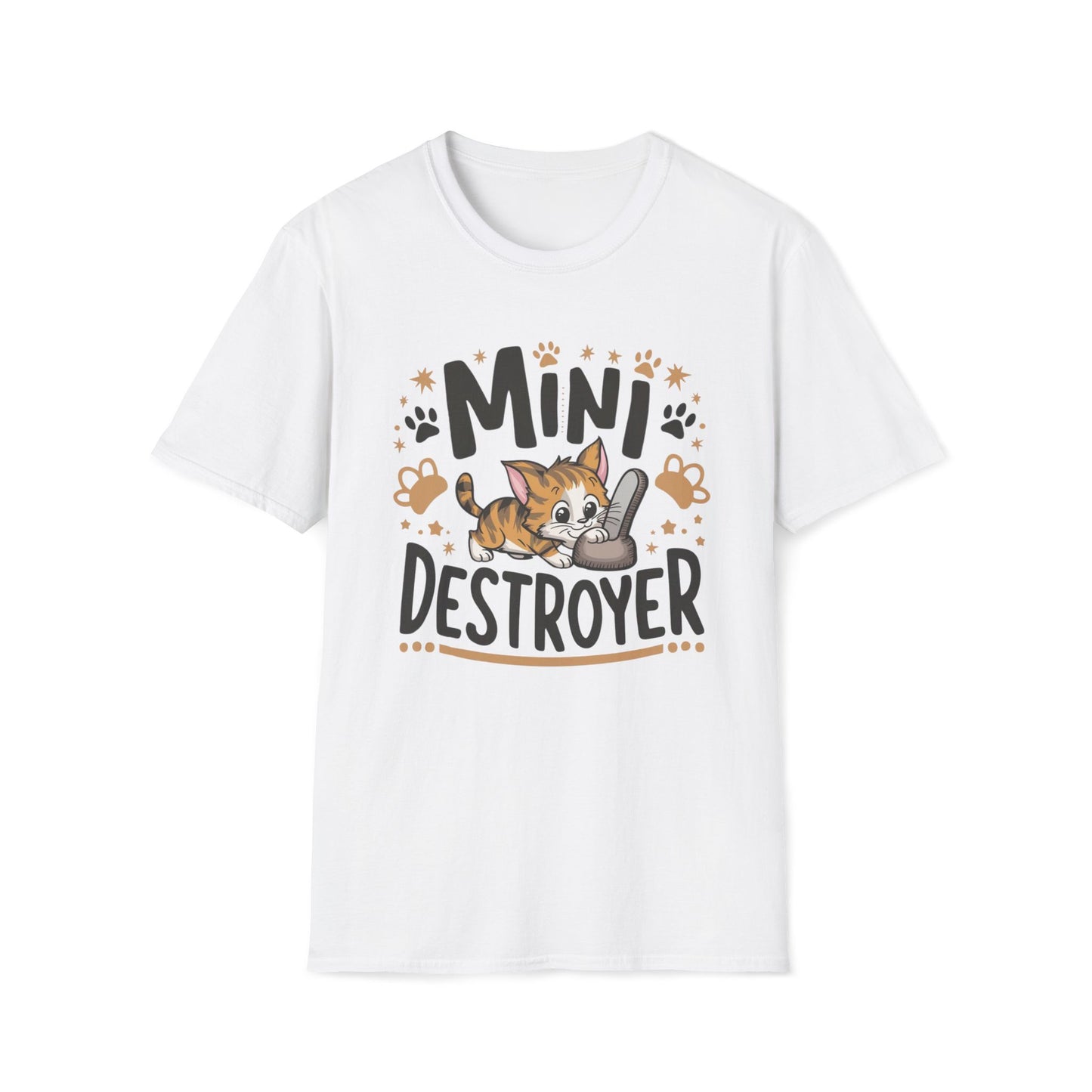 Men's Tee Mini Destroyer kitten Short Sleeves Casual Regular Fit Cotton Funny Cat T-Shirt