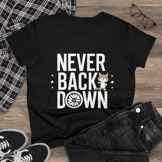 Womens Girl Never Back Down Tshirts Gift Shirts Tops Short Sleeve Regular Fit Cottagecore Funny Cat Graphic Tees