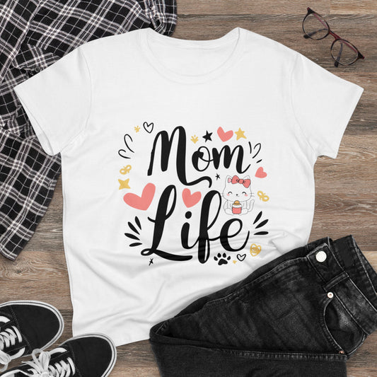 Womens Tee Mom Life Cat Mom Shirts Tops Short Sleeve Regular Fit Cottagecore Funny Cat Graphic T-Shirt