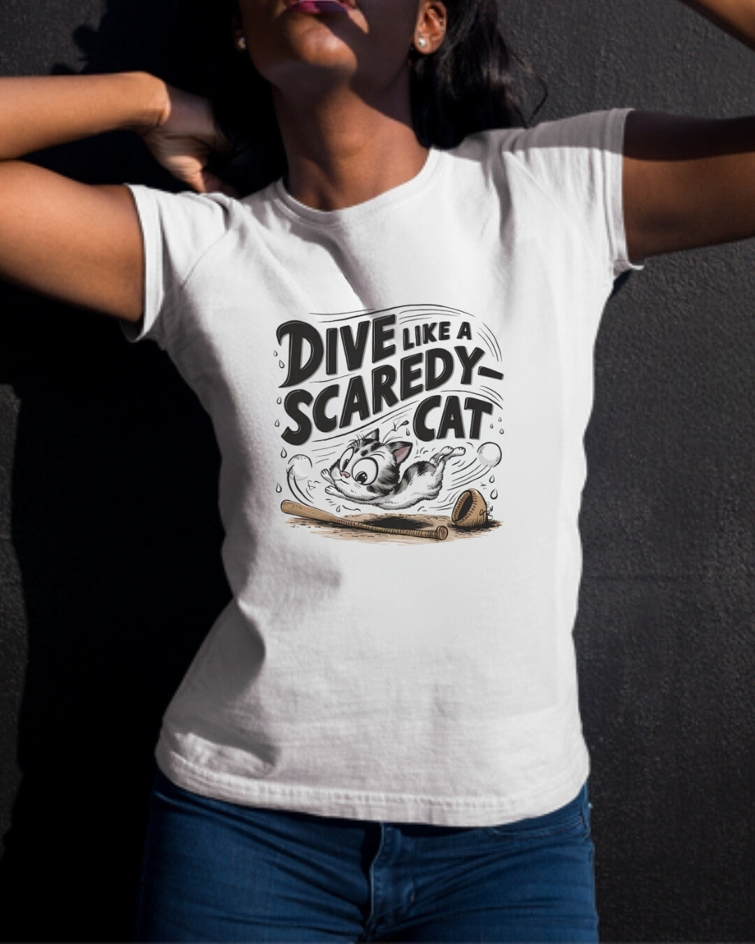 Dive Like Scaredy Cat  Baseball Crew Neck T-Shirts