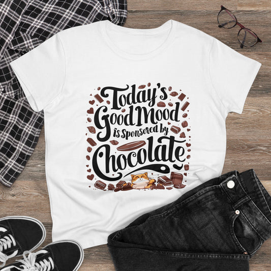 Women Tees Today Good Mood Chocolate Lover Shirts Tops Short Sleeve Regular Fit Cottagecore Funny Cat T-Shirt