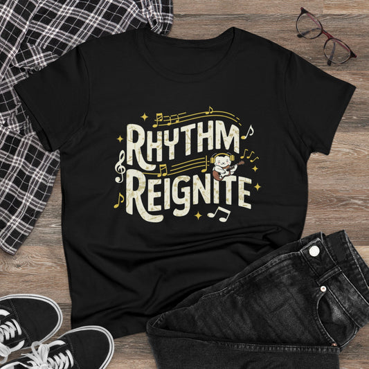 Women Tees Rhythm Reignite Cat Rock Music Food Shirts Tops Short Sleeve Regular Fit Cottagecore Funny Cat Tshirts