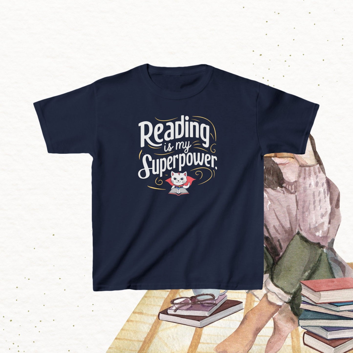 Reading Is My Superpower Kid Heavy Cotton Tshirt