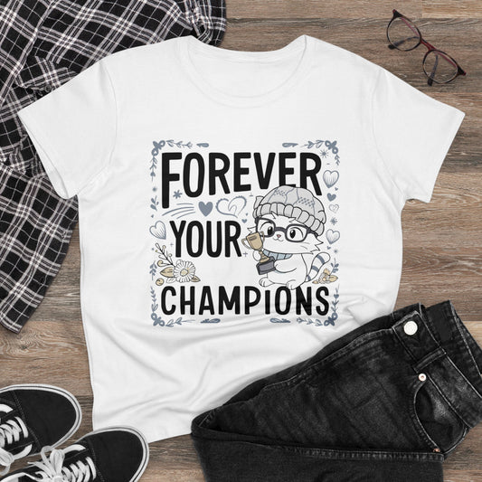 Womens Tee Forever Your Champion Shirts  Short Sleeve Regular Fit Cottagecore Funny Cat Graphic Tshirts