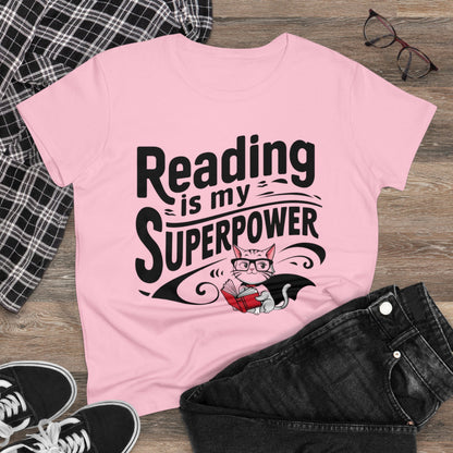 Reading Is My Superpower Women Crew Neck Cotton Tshirt