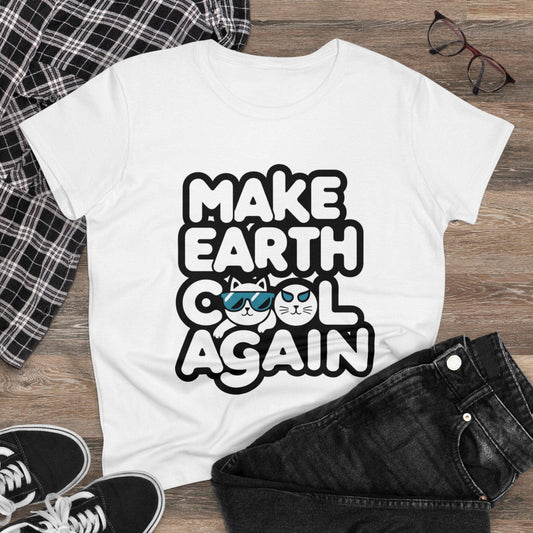 Womens T-Shirt Make Earth Cool Again Planet Earth Shirts Shirts Tops Sleeve Regular Fit Cottagecore Funny Cat Tees