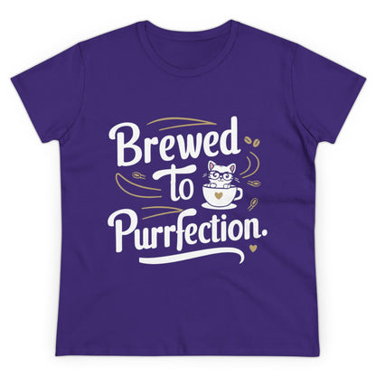 Womens Tees Brewed To Purrfection Coffee Lover Shirts Tops Short Sleeve Regular Fit Crew Neck Cotton Funny Cat T-Shirt