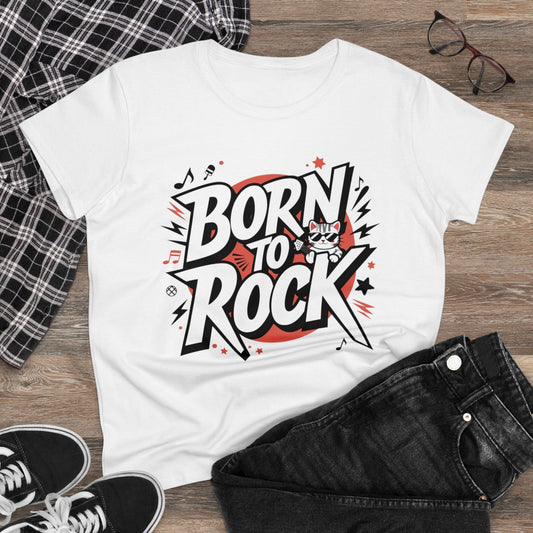 Womens Tees Born To Rock Cat Rock Music Shirts Tops Short Sleeve Regular Fit Cottagecore Funny Cat Tshirts