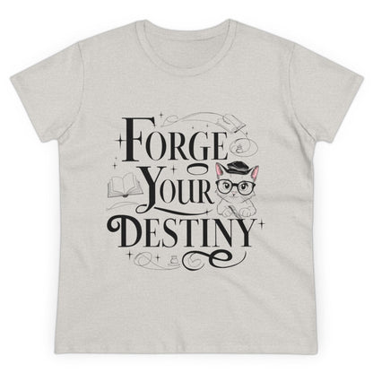 Womens Tee Forge Your Destiny Book Lovers Shirts Tops Short Sleeve Regular Fit Cotton Funny Cat T-Shirt