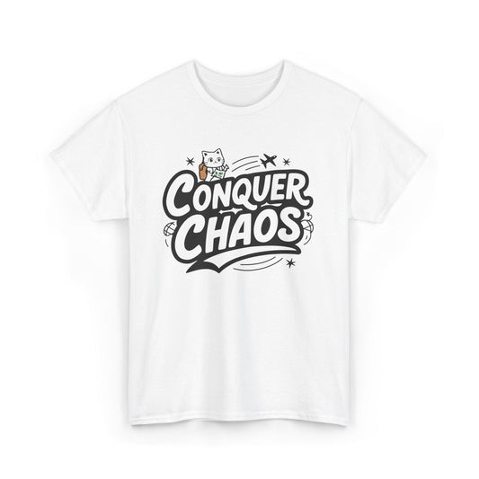 Funny Cat Conquer Choas Travel Vacations Gift Men Kids Women Funny Cat T-Shirt