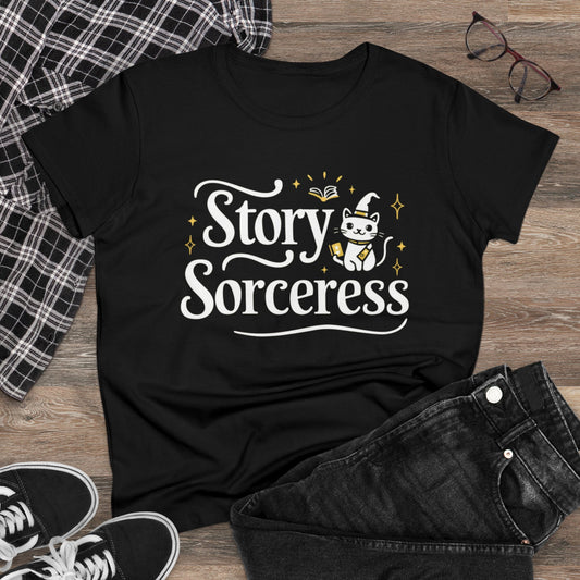 Womens Tees Story Sorcerers Book Lovers Shirts Tops Short Sleeve Regular Fit Cottagecore Funny Cat T-Shirt