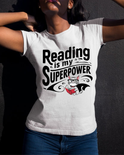 Reading Is My Superpower Women Crew Neck Cotton Tshirt