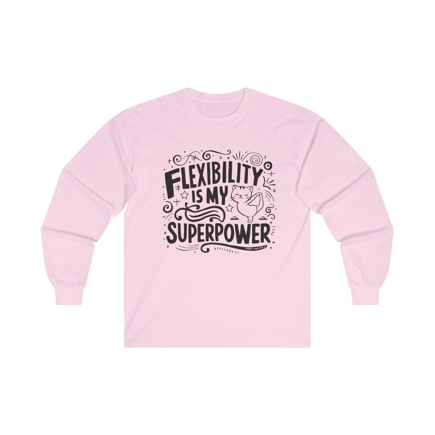 Flexibility Is My Superpower Funny Cat Yoga Mindfulness Meditation Gift Men Kids Women Graphic Long Sleeve Cotton T-Shirt