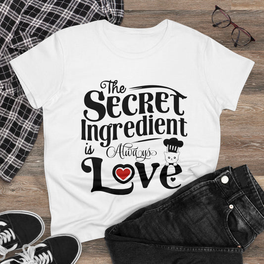 Womens Tshirt Secret Ingredient Is Love Short Sleeve Regular Fit Cottagecore Funny Cat Graphic Tee