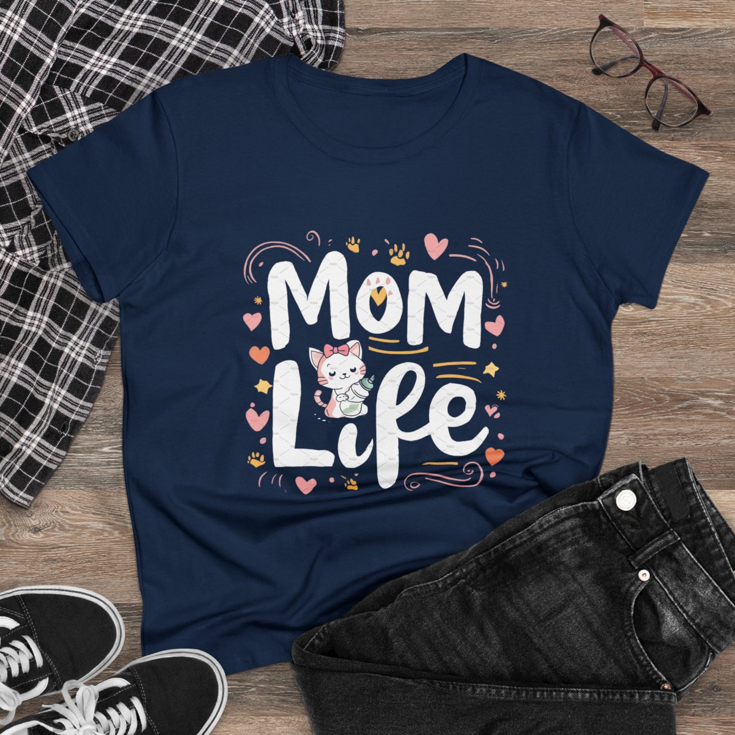 Womens Tshirts Mom Life Cat Mom Shirts Tops Short Sleeve Regular Fit Cotton Funny Cat Graphic Tees