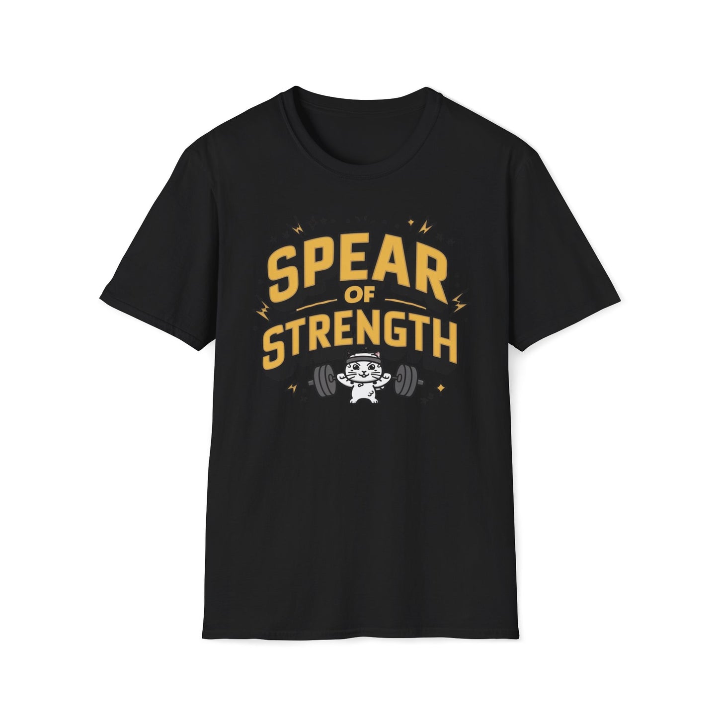 Men's tee  Spear of Strength Gym Workout Short Sleeves Casual Regular Fit Cotton Funny Cat Tee