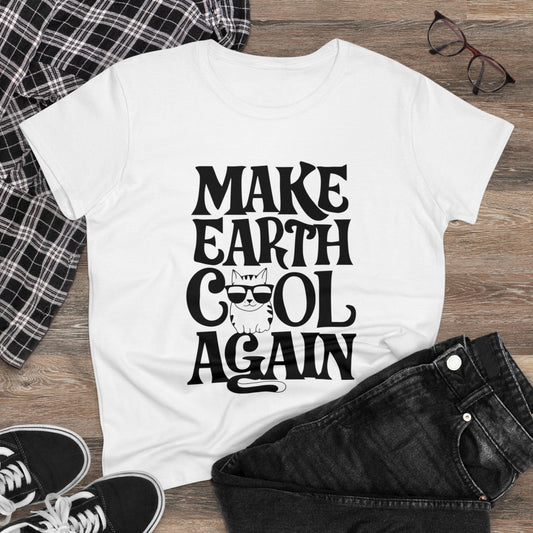 Women T-Shirt Make Earth Cool Again Planet Earth Shirts Tops Short Sleeve Regular Fit Cottagecore Funny Cat Tee