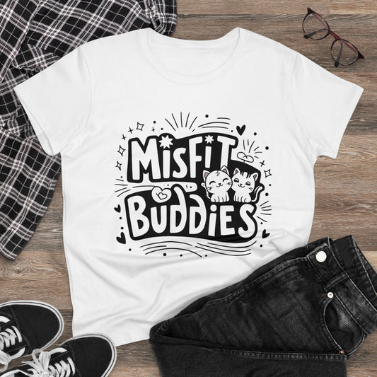 Womens T-Shirt Misfit Buddies Cat Best Friend Shirts Tops Short Sleeve Regular Fit Cottagecore Funny Cat Graphic Tee